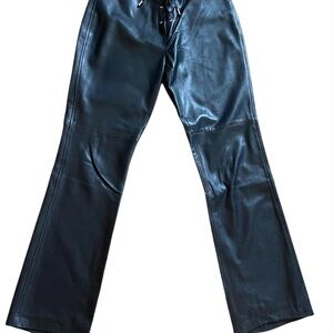 Ralph Lauren Women's Black Leather Straight Leg Pants